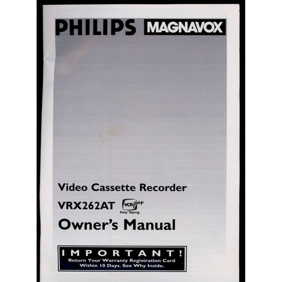 PHILIPS MAGNAVOX VIDEO CASSETTE RECORDER VCR VRX262AT MANUAL, English only - Picture 1 of 1
